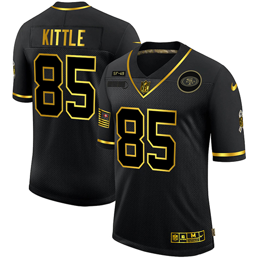 Men's San Francisco 49ers #85 George Kittle 2020 Black/Gold Salute To Service Limited Stitched Jersey